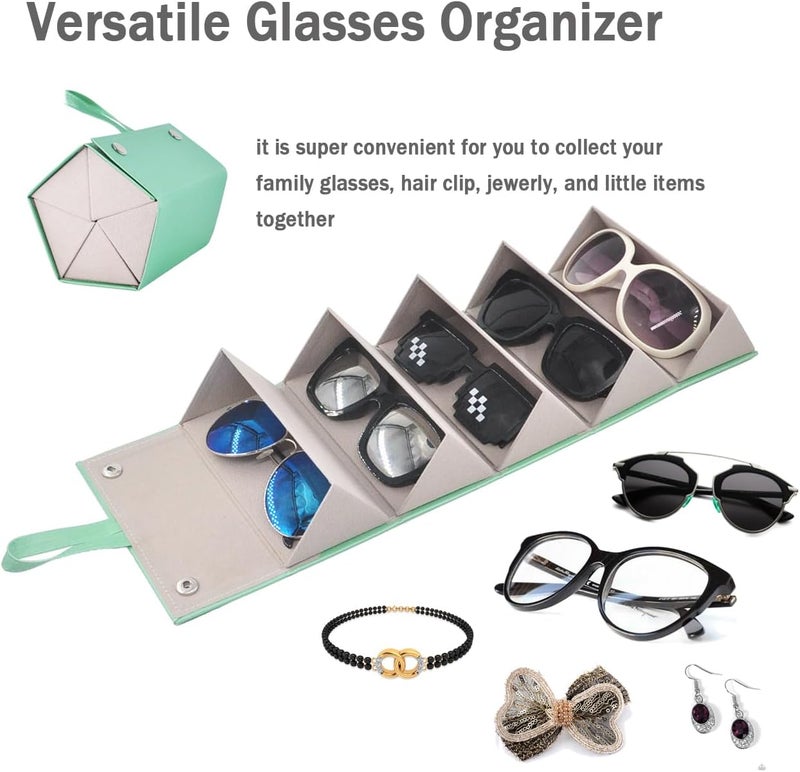 Kenpal Sunglasses Storage Organizer Holder Foldable Travel Case with 5 Slot Compartments for Multiple Glasses - Image 4
